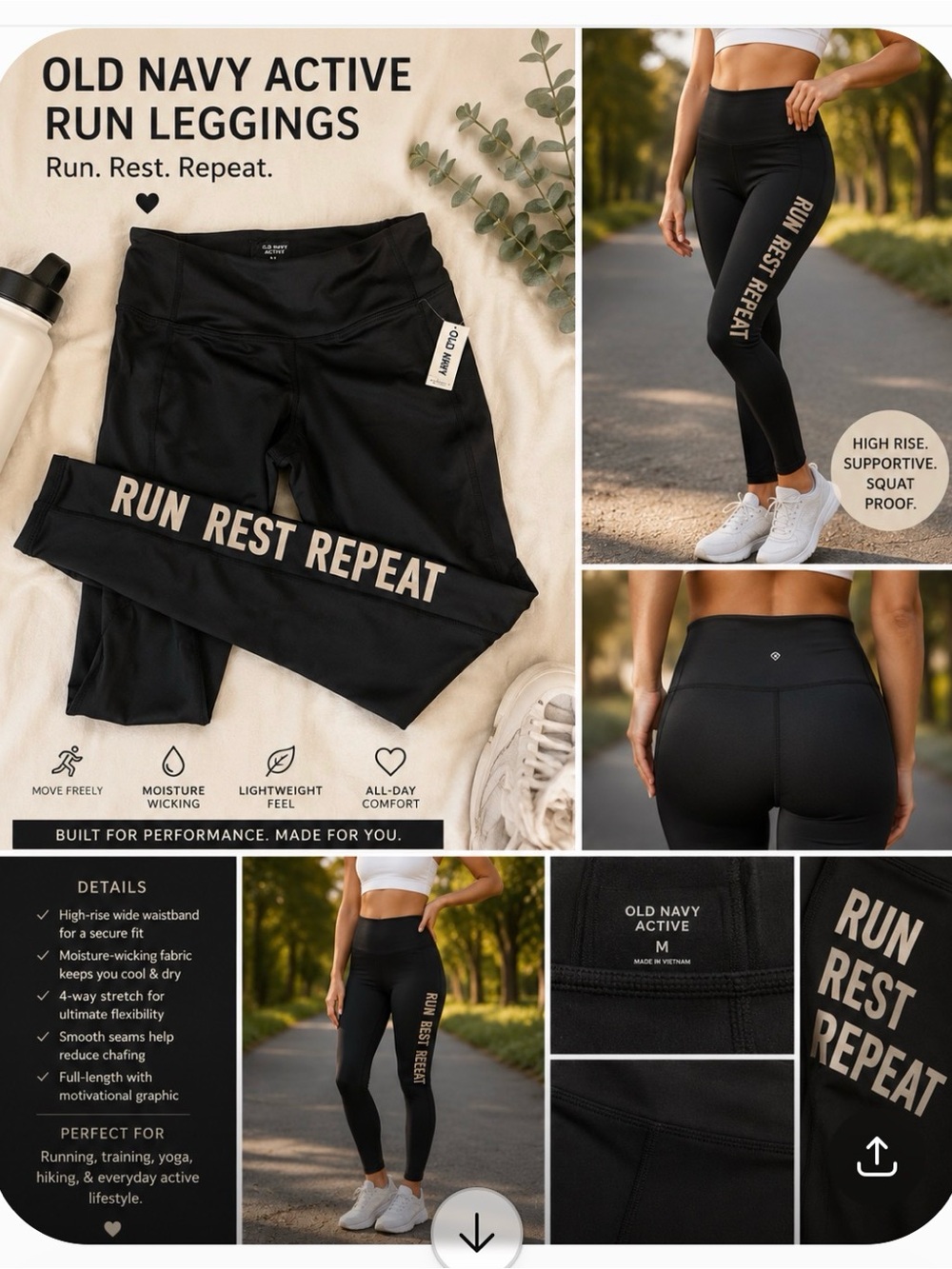 Old Navy Black Active 'Run Rest Repeat' Leggings
